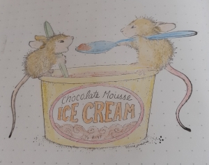 Stamp of mice eating ice-cream